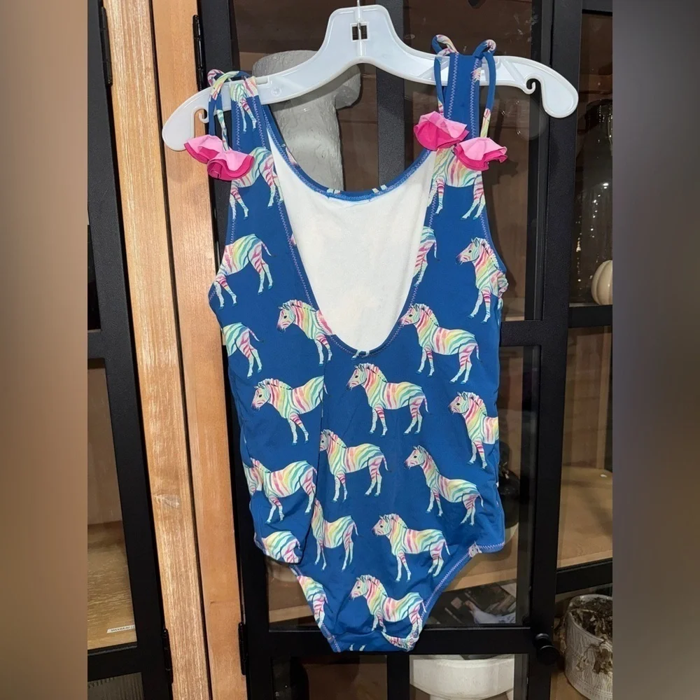 Hatley Rainbow Zebra One Piece Swimsuit tie Shoulder Bow scoop back girls